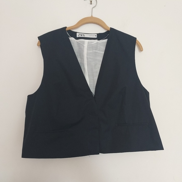 Zara Zw Collectuon Fitted Navy Blue Vest Sz-XL - Picture 2 of 4